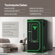 Growbox Pro 90x90x180cm P336, für 2-4 Pflanzen, großes Frontfenster, für den Indoor-Pflanzenanbau