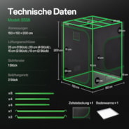 Growbox S558 150 x 150 x 200 cm Indoor Grow Tent 1680D Oxford-Gewebe Hochreflektierendes Mylar und stabile Metallstangen