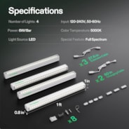 T5 Linear Grow Lights, 5000K Full Spectrum LED Grow Lights for Indoor Plants, SGS Compatible, 6W/Bar, 1ft, 4-Pack