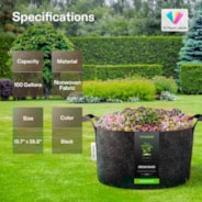 100 Gallon Grow Bags 1-Pack Black Thickened Nonwoven Fabric Pots with Handles