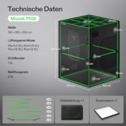 Growbox Pro P558 150 x 150 x 200 cm Indoor Grow Tent 2000D Oxford-Gewebe Hochreflektierendes Mylar und stabile Metallstangen