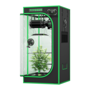 Smart Growbox Komplettset GIY-SGS-22 Pro 60 x 60 x 120 cm, Komplettsystem für 1 Pflanze, mit WiFi E42A Controller, 100W AeroLight LED Pflanzenlampe, 10 cm AeroZesh T4 Abluftset und AeroWave E6 Gen2 Gen2 Clip Fan
