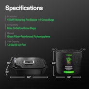 4-Pack Self-Watering Fabric Pot Base and Grow Bags Set, Auto-Irrigation Water Delivery System with Reservoir Meter