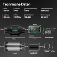 10 cm Smart Abluftset Pro G4 – Rohrventilator, GrowHub E42A+ WLAN-Controller, Aktivkohlefilter & Lüftungsschlauch für Growbox & Hydroponik