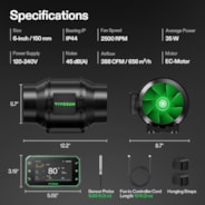 AeroZesh G6 Inline Fan 6″ with E42A+ Temp. Humidity WiFi Controller, PWM-Controlled EC Fan for Grow Tent Ventilation