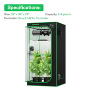 Smart Grow Tent Kit Pro 3x3, 3-Plant Complete System, with WiFi E42A+ Controller, 200W AeroLight Wing LED Grow Light, 4-inch AeroZesh T4 Ventilation Combo, and AeroWave E6 Gen2 Clip-on Fan