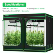 Smart Grow Tent Kit GIY-SGS-88 Pro 8x8, 16-Plant Complete System, with WiFi E42A+ Controller, 4x 450W VSFD4500 LED Grow Light, and 2x 8-inch AeroZesh T8 Ventilation Combo