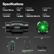 AeroZesh G6 Inline Fan 6″ with E12 Speed Controller, PWM-Controlled EC Fan for Grow Tent Ventilation