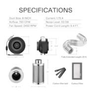 Air Filtration Kit Z8 8″, Inline Fan Z8 with Variable Speed Controller, Carbon Filter & Ducting Combo
