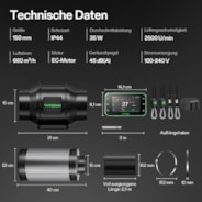 15 cm Smart Abluftset Pro G6 – Rohrventilator, GrowHub E42A+ WLAN-Controller, Aktivkohlefilter & Lüftungsschlauch für Growbox & Hydroponik