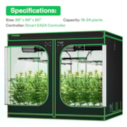 Smart Grow Tent Kit GIY-SGS-88 Pro 8x8, 16-Plant Complete System, with WiFi E42A Controller, 4x 450W VSFD4500 LED Grow Light, and 2x 8-inch AeroZesh T8 Ventilation Combo