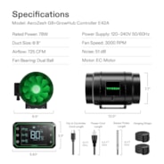 AeroZesh G8 Inline Fan 8″ with E42A Temp. Humidity WiFi Controller, PWM-Controlled EC Fan for Grow Tent Ventilation