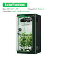Smart Grow Tent Kit GIY-SGS-33 Pro 3x3, 3-Plant Complete System, with WiFi E42A Controller, 200W AeroLight Wing LED Grow Light, 4-inch AeroZesh T4 Ventilation Combo, and AeroWave E6 Gen2 Clip-on Fan