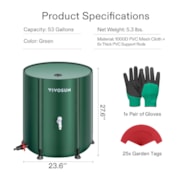 VIVOSUN Collapsible Rain Barrel, 53 Gallon with 1000D Oxford Cloth, Portable Rain Collection System, Water Barrel Collector w/Filter Spigot, Green