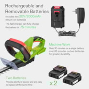 20" Cordless Hedge Trimmer, 2Pcs Batteries and Fast Charger Included