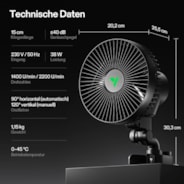 AeroWave A6 Clip Fan für Growzelte, 15 cm automatisch oszillierender Ventilator mit AC-Motor, 1er-Pack
