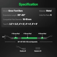 Grow Tent High CFM Kit, Heavy-Duty Mounting Bars, High Airflow Support Pole Kit 39"-60" Adjustable, Suitable for 3.3’×3.3’, 4’×2’, 4’×4’, and 5’×5’ Tents, 4-Pack