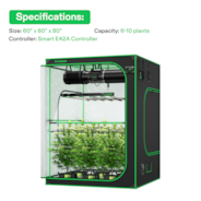 Smart Grow Tent Kit GIY-SGS-55FD 5x5, 6-Plant Complete System, with WiFi E42A Controller, 650W VSFD6500 LED Grow Light, and 8-inch AeroZesh G8 Ventilation Combo