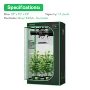 Smart Growbox Komplettset GIY-SGS-32 90 x 50 x 160 cm, Komplettsystem für 2 Pflanzen, mit WLAN E42A+ Controller, 100W AeroLight SE LED Pflanzenlampe und 10 cm AeroZesh G4 Abluftset