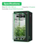 Smart Grow Tent Kit GIY-SGS-33 3x3, 3-Plant Complete System, with WiFi E42A Controller, 200W AeroLight Wing SE LED Grow Light, and 4-inch AeroZesh G4 Ventilation Combo