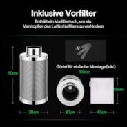 20 cm Aktivkohlefilter zur Geruchskontrolle