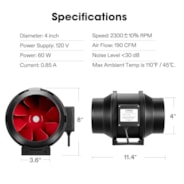 R4 Inline Fan 4″, with Variable Speed Controller for Grow Tent Ventilation