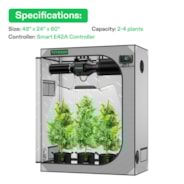 Smart Grow Tent Kit GIY-SGS-G42 2x4, 2-Plant Complete System, with WiFi E42A Controller, 200W AeroLight Wing SE LED Grow Light, and 4-inch AeroZesh G4 Ventilation Combo