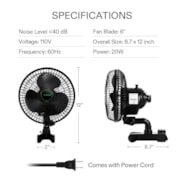 AeroWave A6 Patented Clip-on Fan with 2-Speed Adjustment, Horizontal Vertical Oscillation, Black