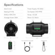 AeroZesh T6 Inline Fan 6″ with E12 Speed Controller, PWM-Controlled EC Fan for Grow Tent Ventilation