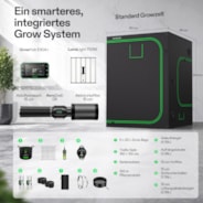 Smart Growbox Komplettset 150 x 150 x 200 cm, Komplettsystem für 6 Pflanzen, mit WiFi E42A+ Controller, 1 x 750W LumaLight LED Pflanzenlampe und 15 cm AeroZesh G6 Abluftset