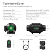 AeroZesh G4 Inline Fan 4″ with E12 Speed Controller, PWM-Controlled EC Fan for Grow Tent Ventilation