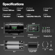 Smart Air Filtration PRO Kit 8", AeroZesh T8 Inline Duct Fan with GrowHub E42A+, Temperature Humidity Controller, Carbon Filter & Ducting Ventilation System for Grow Tent, Hydroponics