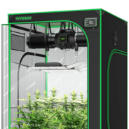 Smart Growbox Komplettset GIY-SE-44 120 x 120 x 200 cm, 4-Pflanzen Komplettsystem mit WLAN-E42A-Controller, 2x 200W AeroLight Wing SE LED Pflanzenlampe und 15cm AeroZesh S6 Abluftset