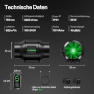 AeroZesh G6 Inline Fan 6″ with E12 Speed Controller, PWM-Controlled EC Fan for Grow Tent Ventilation