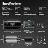 Smart Air Filtration PRO Kit 8", AeroZesh T8 Inline Duct Fan with GrowHub E42A+, Temperature Humidity Controller, Carbon Filter & Ducting Ventilation System for Grow Tent, Hydroponics