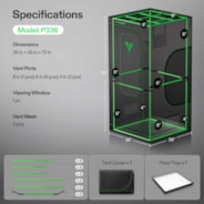 Grow Tent Pro 3x3 P336, High Reflective Mylar with 2000D Oxford Canvas & Heavy-Duty Metal Support 36"x36"x72"
