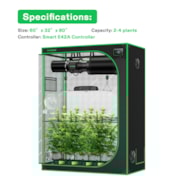 Smart Grow Tent Kit GIY-SGS-52 Lite 2x5, 3-Plant Complete System, with WiFi E42A Controller, 200W VS2000 LED Grow Light, 6-inch AeroZesh G6 Ventilation Combo, and AeroWave E6 Clip-on Fan
