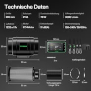20 cm Smart Abluftset Pro G8 – Rohrventilator, GrowHub E42A+ WLAN-Controller, Aktivkohlefilter & Lüftungsschlauch für Growbox & Hydroponik