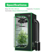 Smart Grow Tent Kit GIY-SE-22 2x2, 1-Plant Complete System, with WiFi E42A Controller, 100W AeroLight SE LED Grow Light, and 4-inch AeroZesh S4 Ventilation Combo