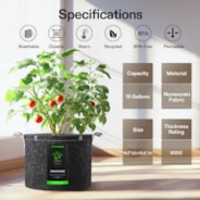 15 Gallon Grow Bags 5-Pack Black Thickened Nonwoven Fabric Pots with Handles, Multi-Purpose Rings