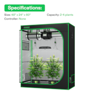 Standard Grow Tent Kit GIY-42 2x4, 2-Plant Complete System, with 200W VS2000 LED Grow Light, and 4-inch Ventilation Combo