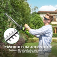 20'' Cordless Hedge Trimmer, 20V Electric Bush Trimmer, 1400 RPM Shrub Trimmer, Dual-Action Laser Blade, 3/5” Cutting Capacity, Lightweight & Compact Trimmer, Battery and Fast Charger Included