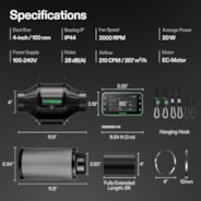 Smart Air Filtration PRO Kit 4", AeroZesh T4 Inline Duct Fan with GrowHub E42A+, Temperature Humidity Controller, Carbon Filter & Ducting Ventilation System for Grow Tent, Hydroponics