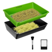 2-in-1 Trimming Tray, 4.1" Deep , with 150 Micron Mesh Sifter, Bottom Harvest Bin, Brush and Magnifying Card, Green