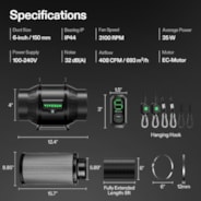 Smart Air Filtration Kit 6″, AeroZesh T6 Inline Fan with E12 Speed Controller, Carbon Filter & Ducting Combo