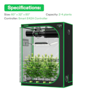 Smart Grow Tent Kit GIY-SGS-52 2x5, 3-Plant Complete System, with WiFi E42A Controller, 200W AeroLight Wing SE LED Grow Light, and 6-inch AeroZesh G6 Ventilation Combo