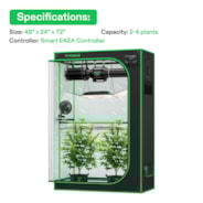 Smart Grow Tent Kit GIY-SGS-42 Pro 2x4, 2-Plant Complete System, with WiFi E42A Controller, 200W AeroLight Wing LED Grow Light, 4-inch AeroZesh T4 Ventilation Combo, and AeroWave E6 Gen2 Clip-on Fan