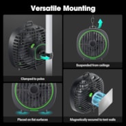 AeroWave D4, 4” Grow Tent Clip Fan with Detachable Hook, Black