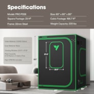 Grow Tent Pro 5x5 P558, 6-10 Plants Use, Large Front Window, 60″ x 60″ x 80″, For Indoor Plants Growing