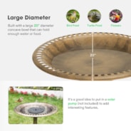 28” Polyresin Lightweight Antique Bird Bath for Outdoors, Gardens, Patio, Yard, Deck, Golden